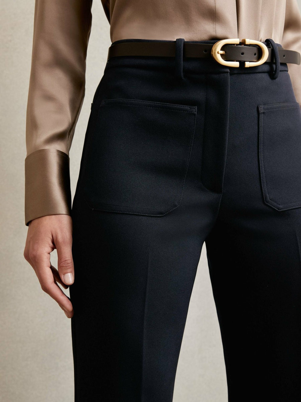 Twill Patch-Pocket Flared Trousers Navy | Womens