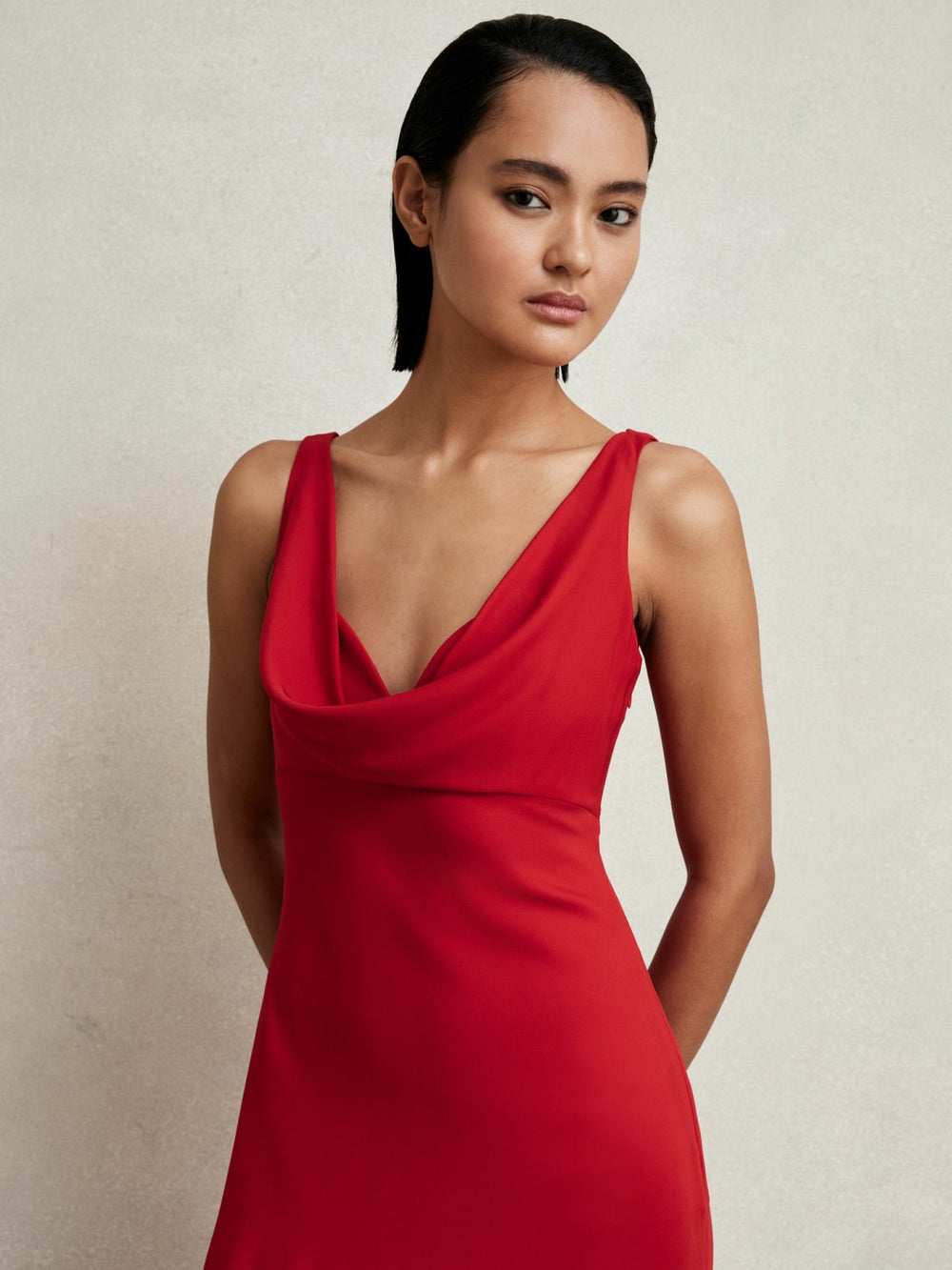 Cowl-Neck Sleeveless Maxi Dress Red | Womens