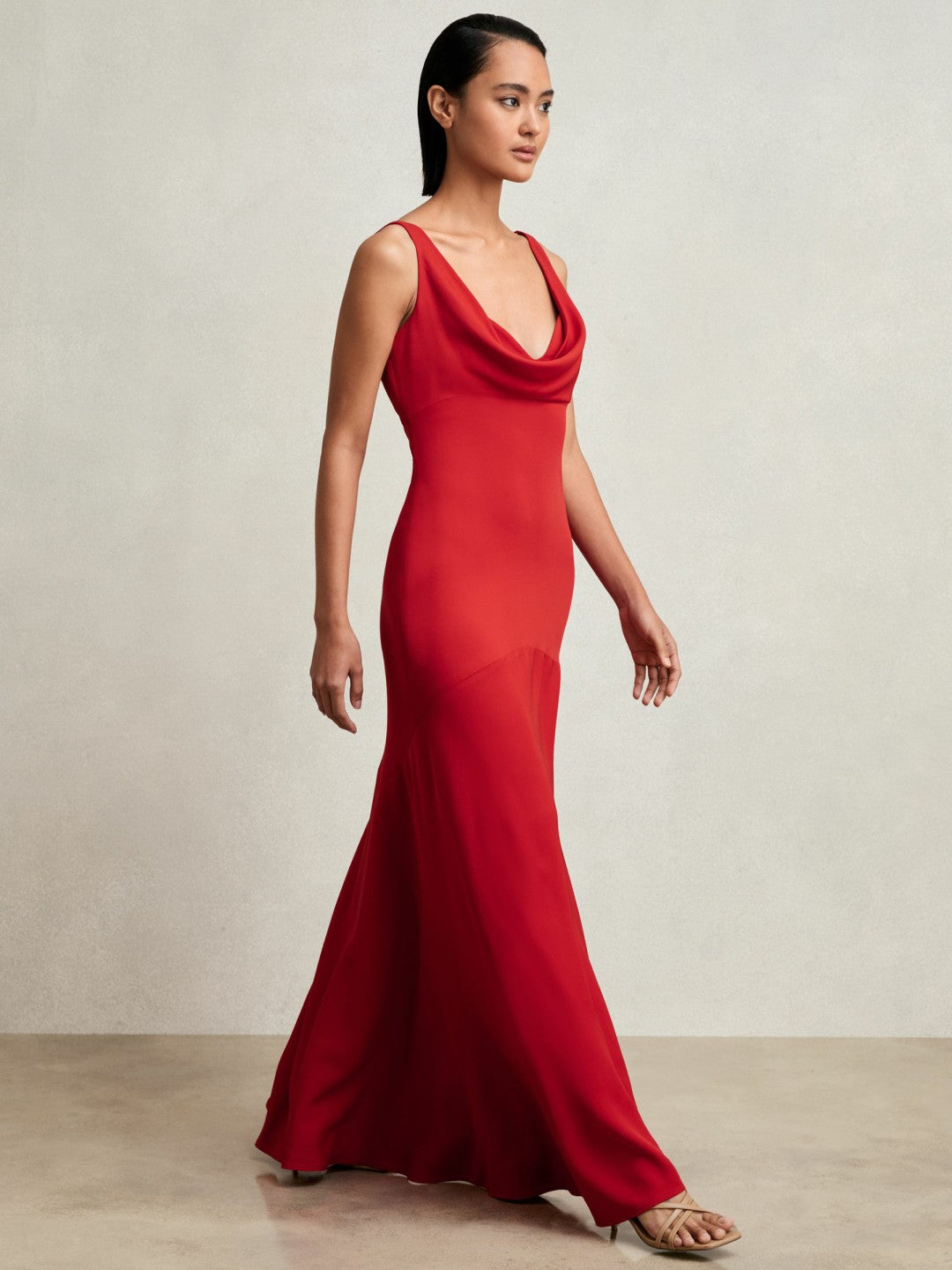 Cowl-Neck Sleeveless Maxi Dress Red | Womens