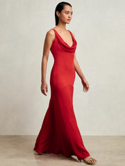 Cowl-Neck Sleeveless Maxi Dress Red | Womens