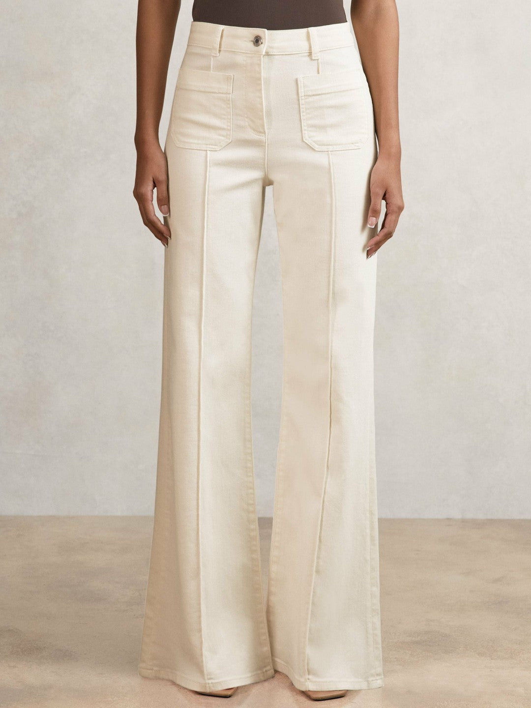 Petite Patch-Pocket Flared Jeans Ecru | Womens