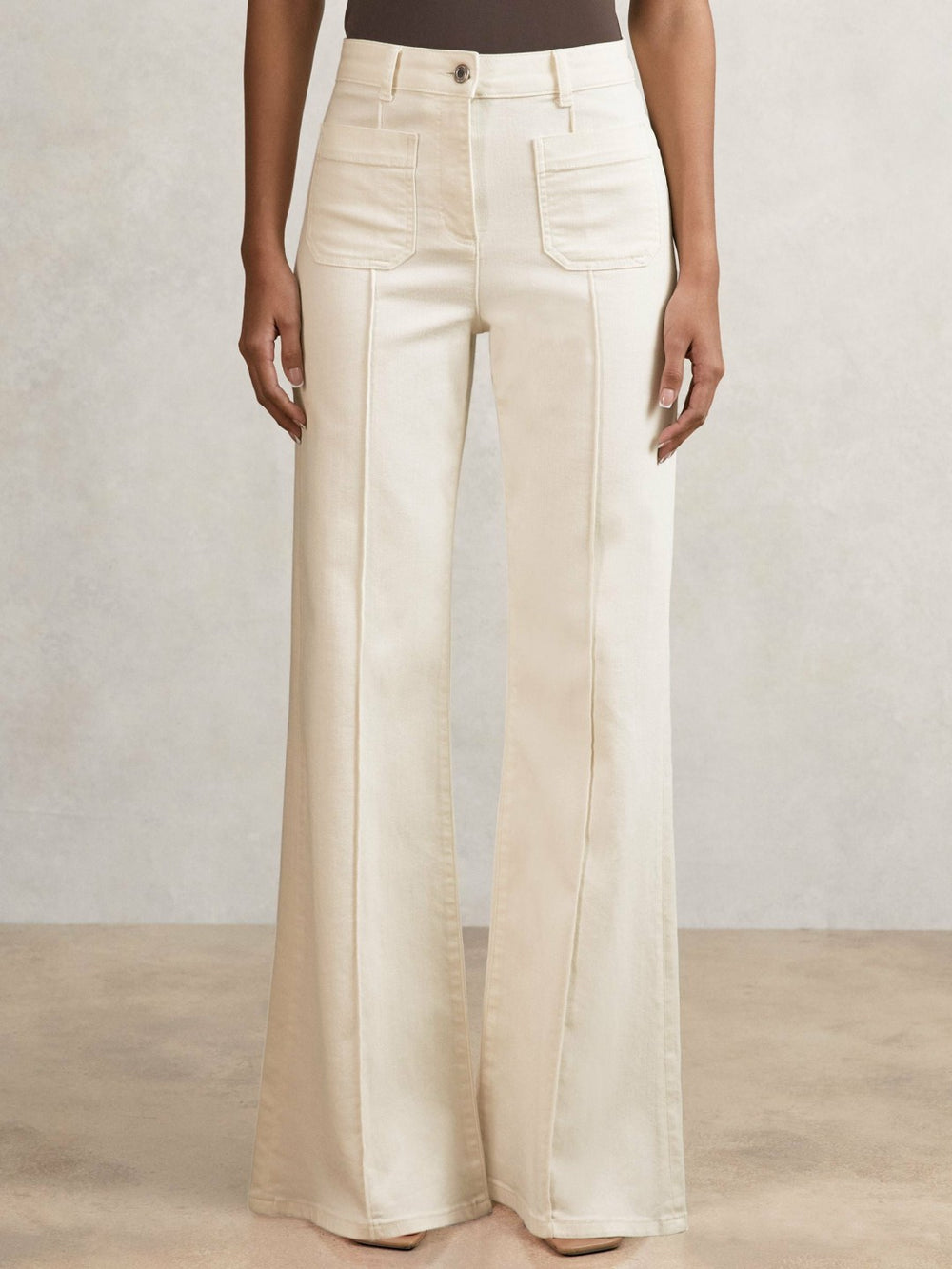 Petite Patch-Pocket Flared Jeans Ecru | Womens