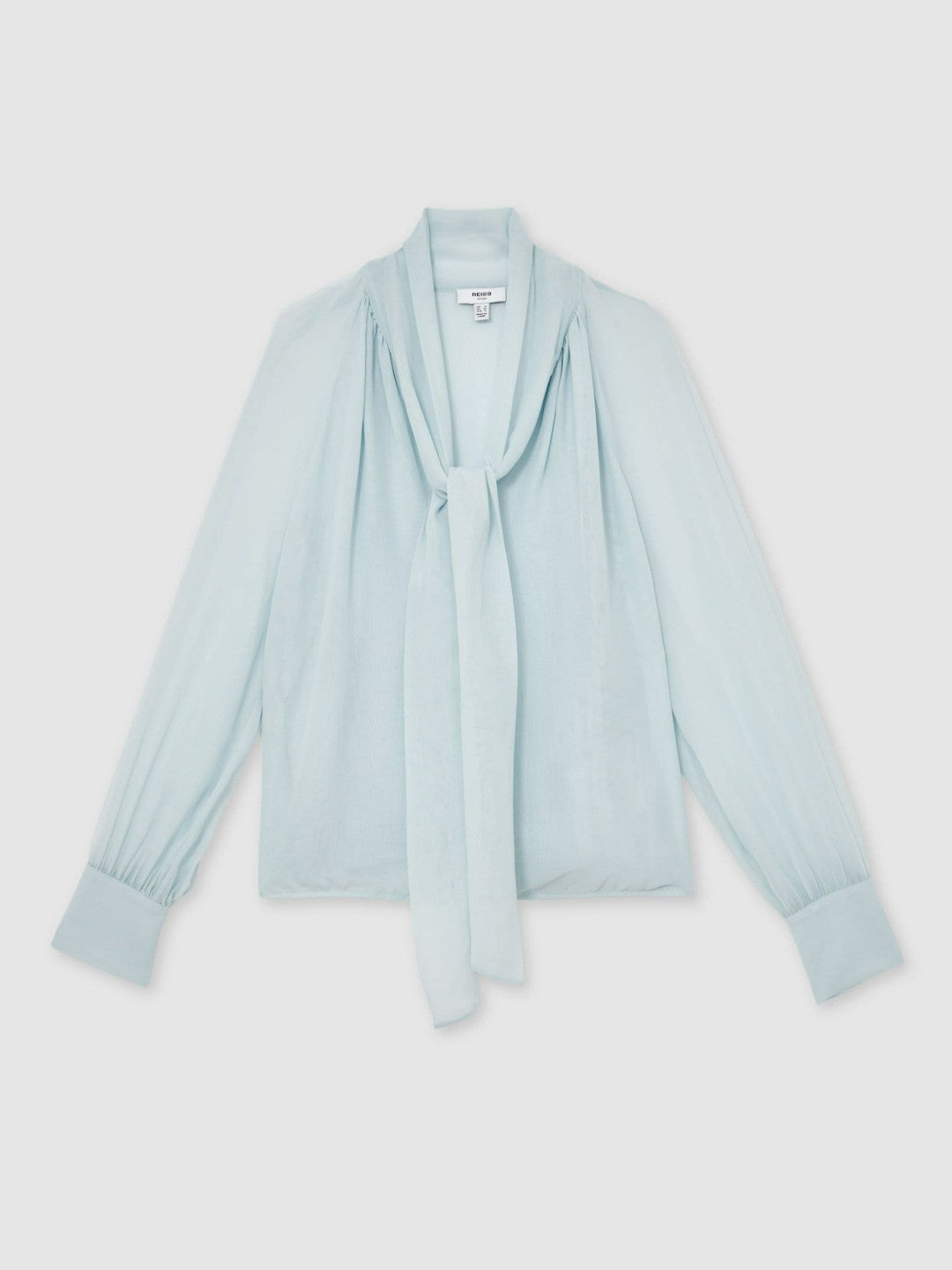 Silk Blend Chiffon Tie-Neck Blouse Pale Blue | Womens