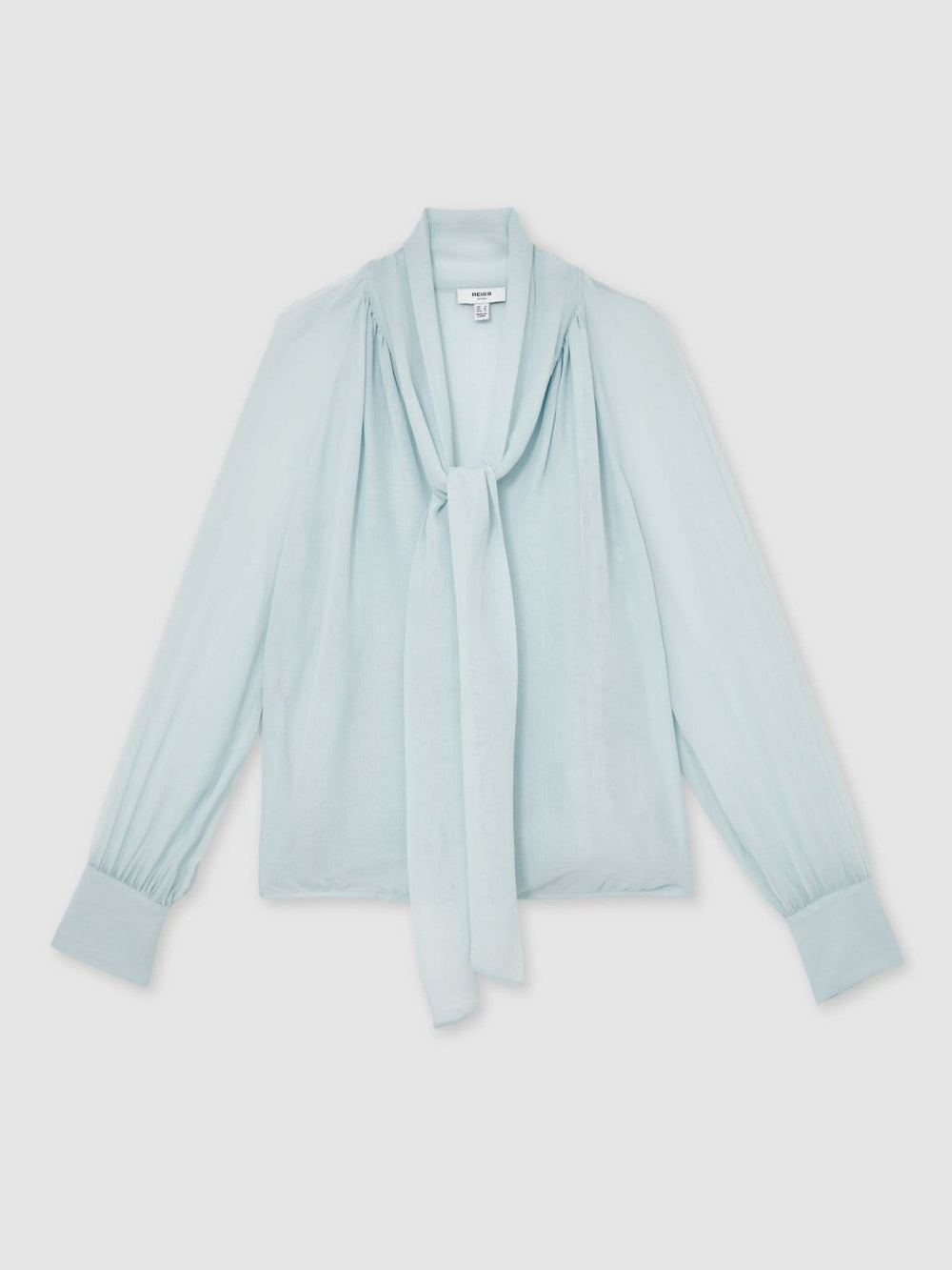 Silk Blend Chiffon Tie-Neck Blouse Pale Blue | Womens