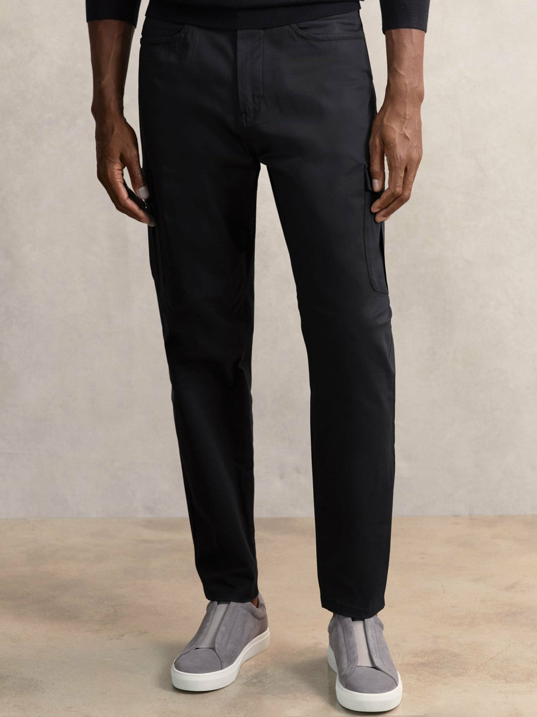 Cotton-Lyocell Cargo Trousers Navy | Mens
