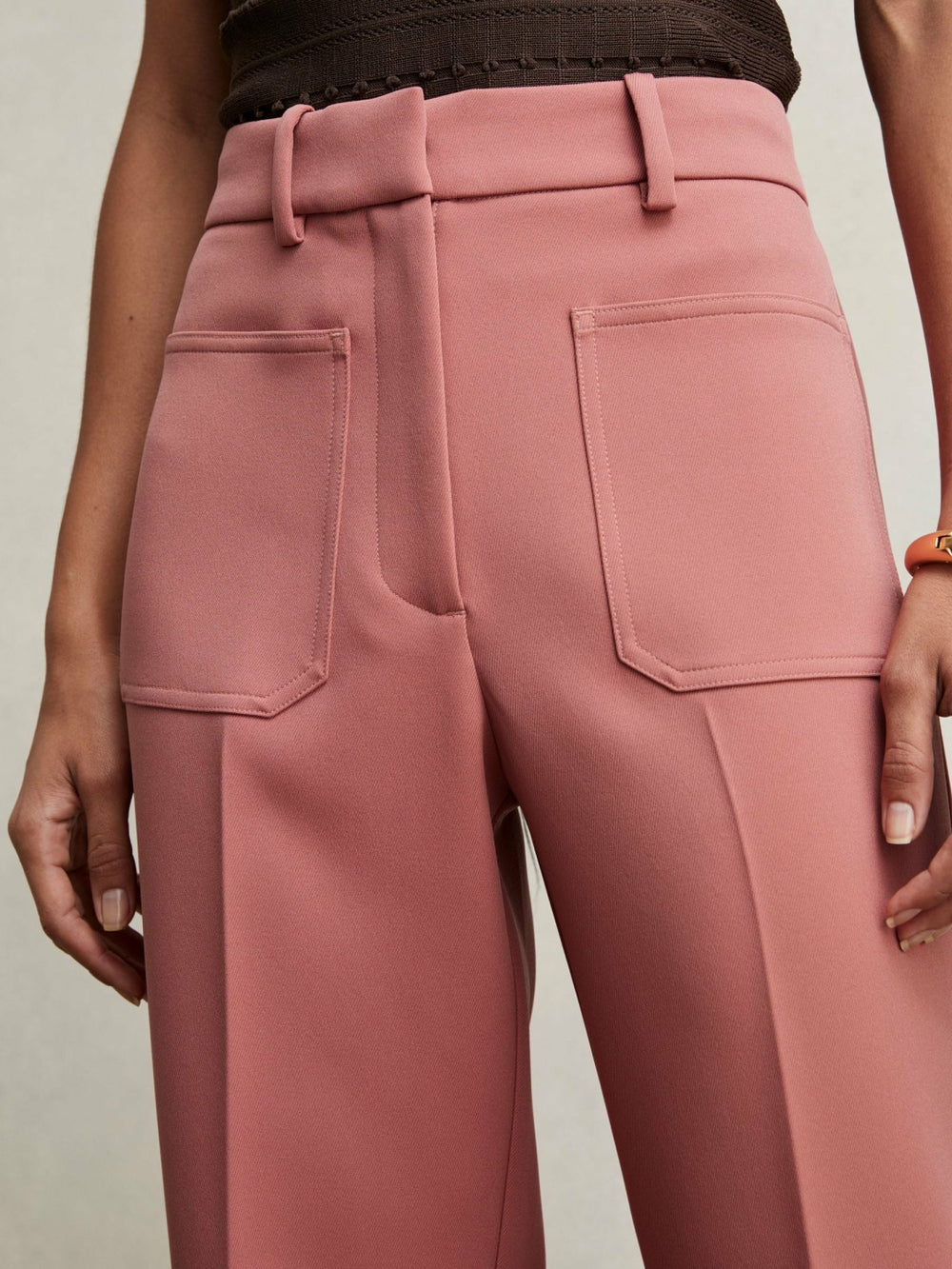 Twill Patch-Pocket Flared Trousers Pink | Womens