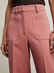 Petite Twill Patch-Pocket Flared Trousers Pink | Womens