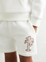 13-14 yrs Cotton Blend Palm Embroidered Shorts Off White | Children