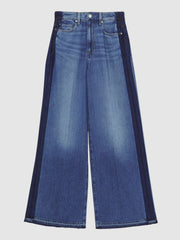 Paige Side Stripe Wide Leg Jeans Navy/Blue Stripe | Womens