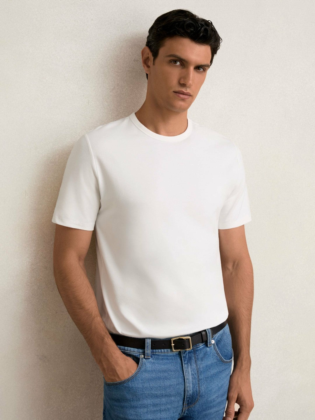 Stretch-Cotton Crew-Neck T-Shirt White | Mens
