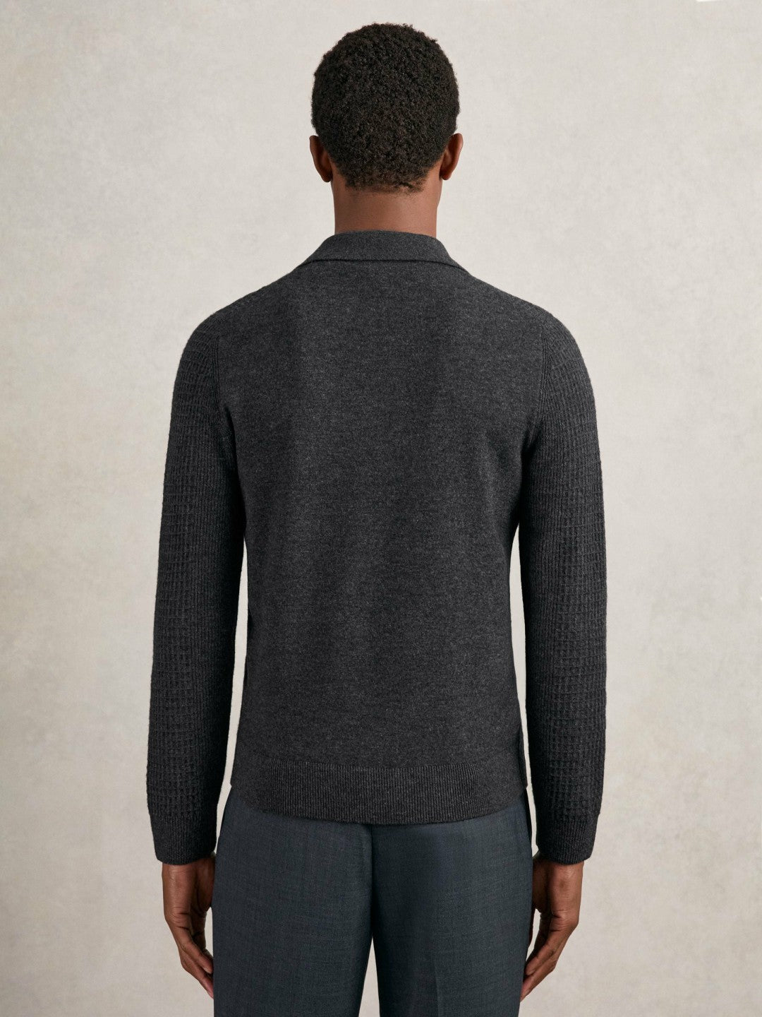 Wool Waffle-Knit Half-Zip Polo Shirt Charcoal Grey | Mens
