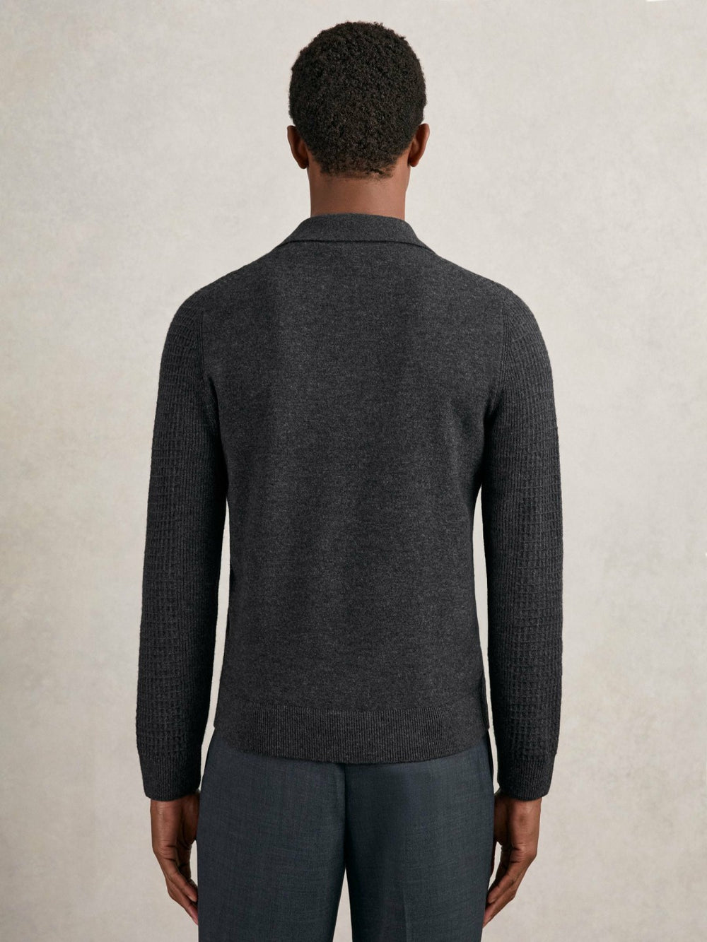 Wool Waffle-Knit Half-Zip Polo Shirt Charcoal Grey | Mens