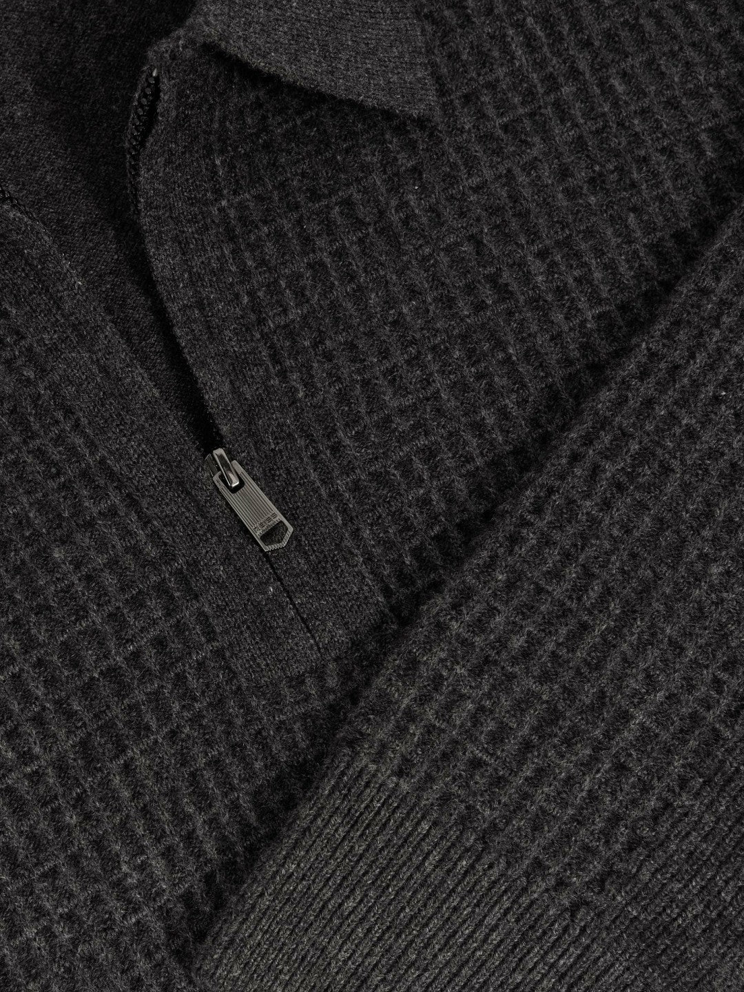 Wool Waffle-Knit Half-Zip Polo Shirt Charcoal Grey | Mens