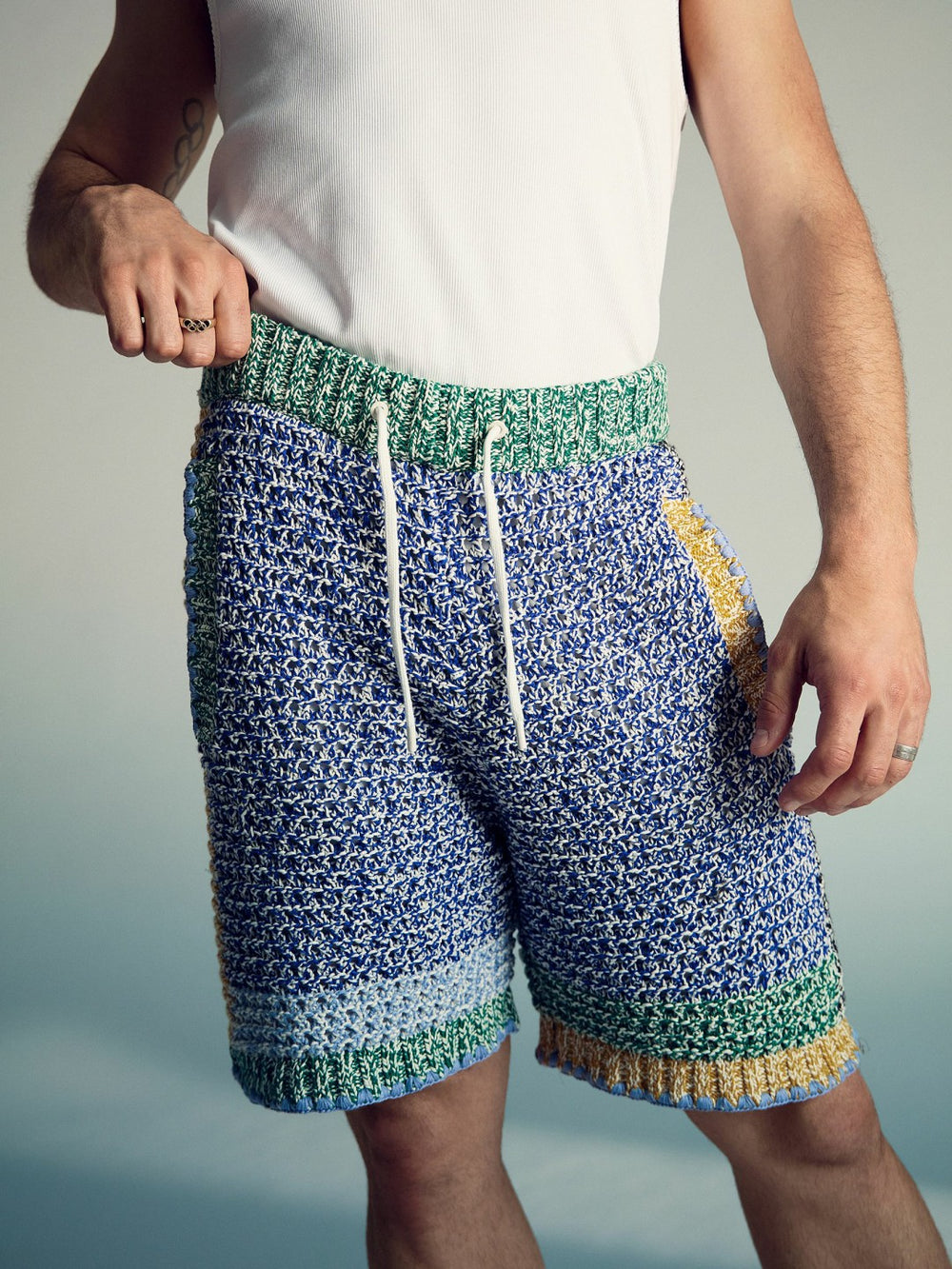 | Tom Daley Crochet Panel Shorts Yellow/Green/Blue Multi | Mens