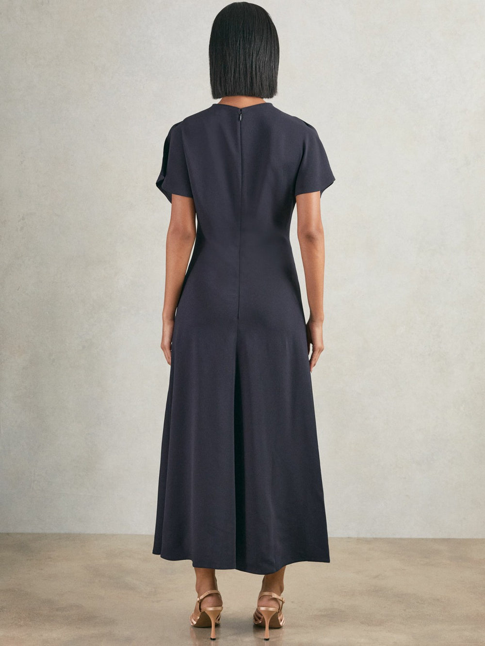 Petite Ruched-Front Midi Dress Navy | Womens