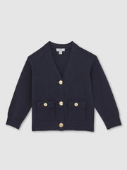 3-9 yrs Knitted Embossed-Button Cardigan Navy | Children