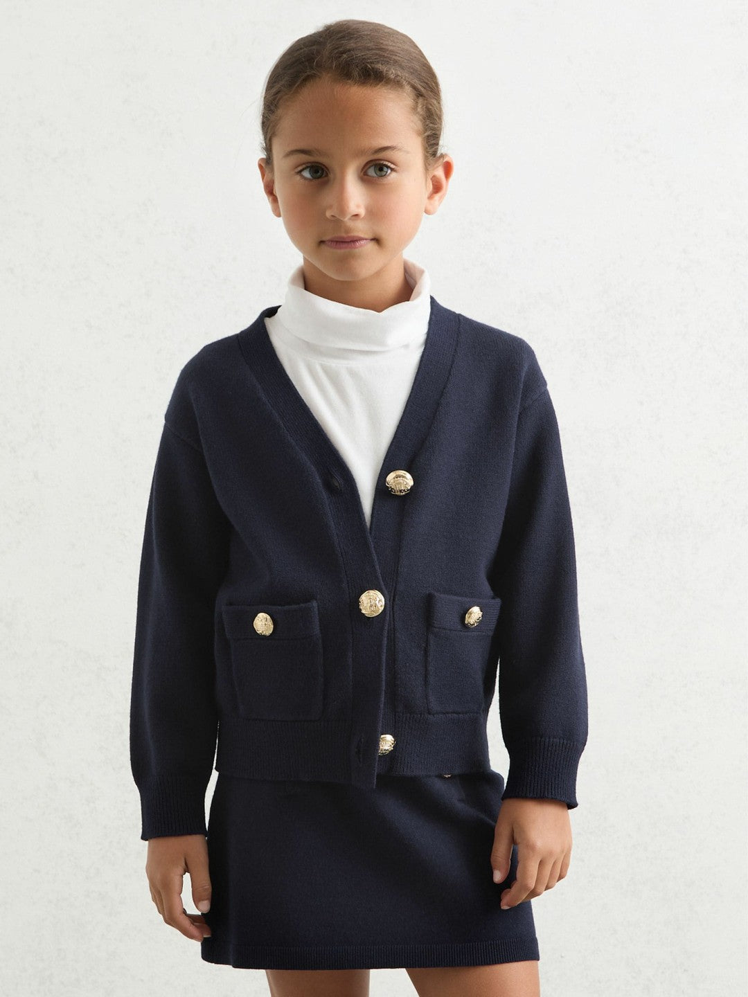 9-13 yrs Knitted Embossed-Button Cardigan Navy | Children