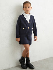 9-13 yrs Knitted Embossed-Button Cardigan Navy | Children