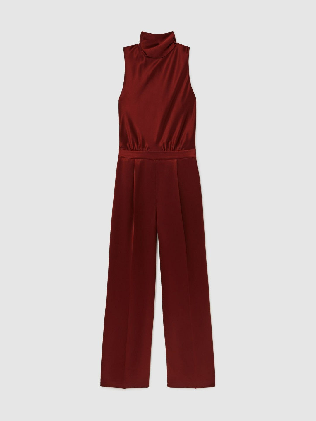Satin Cape-Sash Jumpsuit Dark Red | Womens