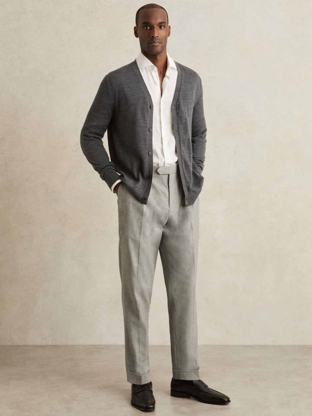 Regular Fit Herringbone Trousers With Cotton Grey | Mens