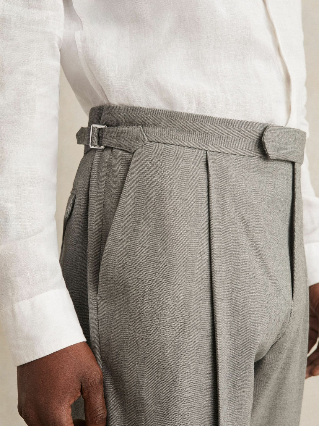 Regular Fit Herringbone Trousers With Cotton Grey | Mens