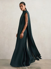 Petite Crepe Cape Maxi Dress Teal Green | Womens