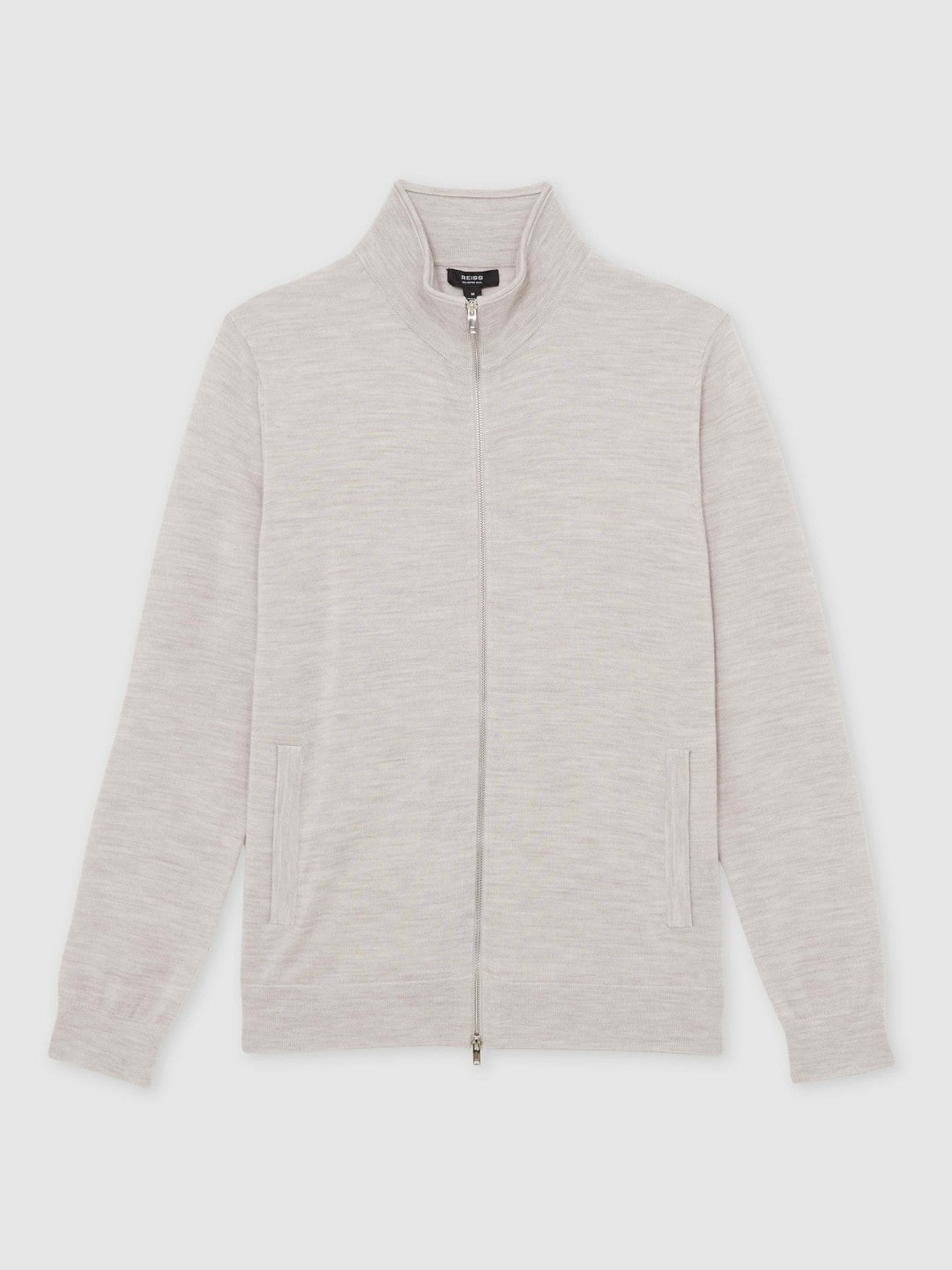 Merino Wool Zip Through Cardigan Wicker Brown Melange | Mens