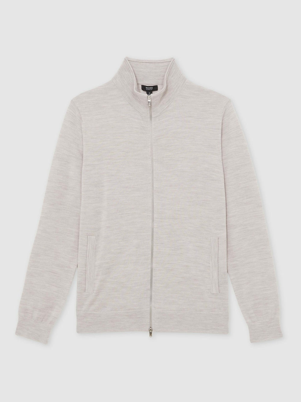 Merino Wool Zip Through Cardigan Wicker Brown Melange | Mens