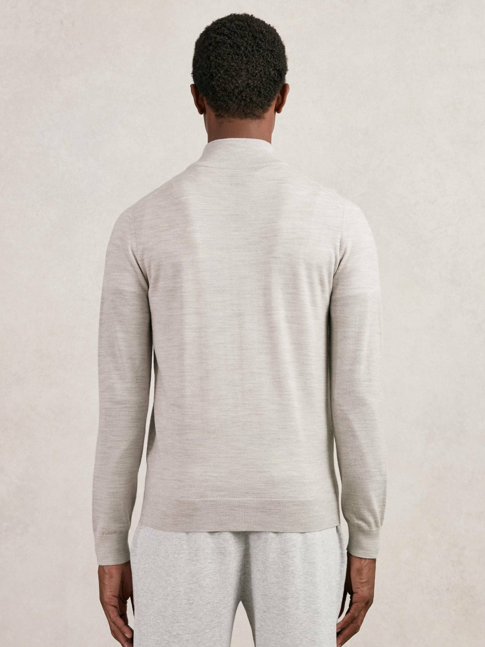 Merino Wool Zip Through Cardigan Wicker Brown Melange | Mens