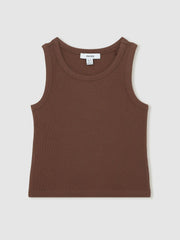 9-13 yrs Stretch-Cotton Ribbed Vest Chocolate | Children