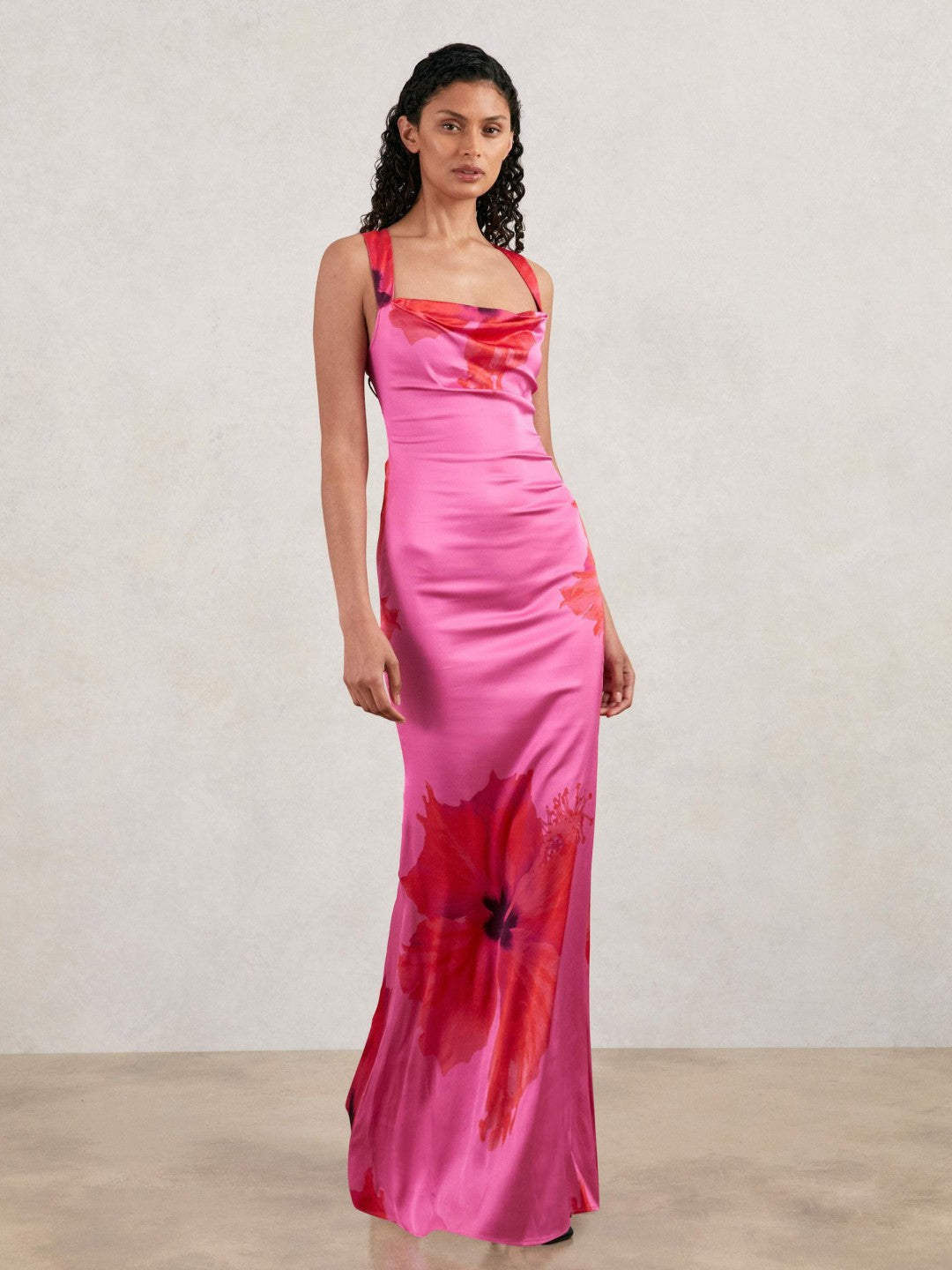 Good American Satin Floral Maxi Dress Pink | Womens