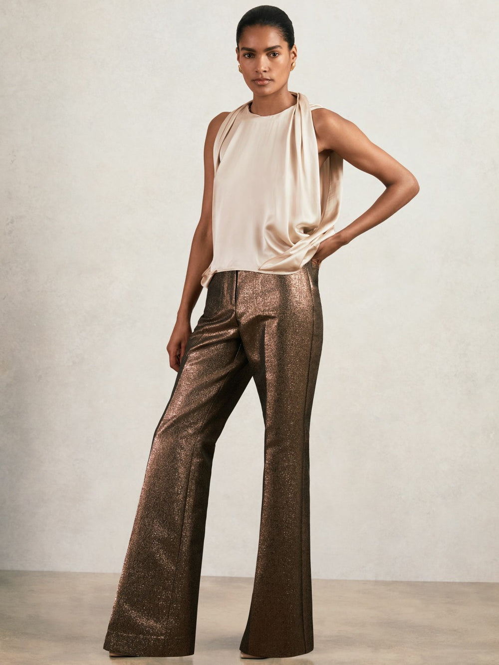 Silk Draped Sleeveless Top Champagne Neutral | Womens