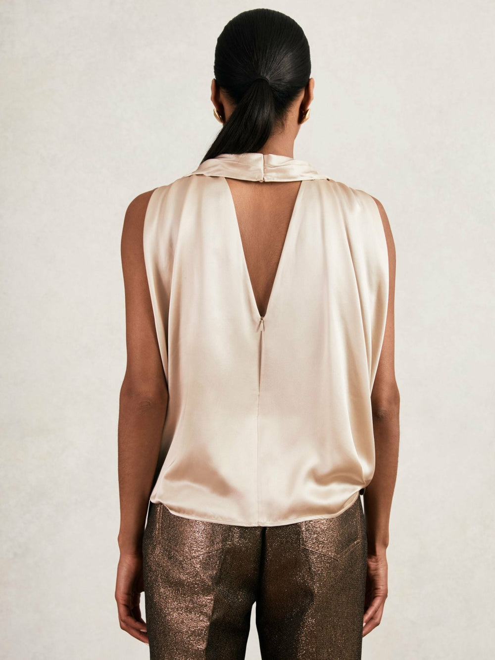 Silk Draped Sleeveless Top Champagne Neutral | Womens