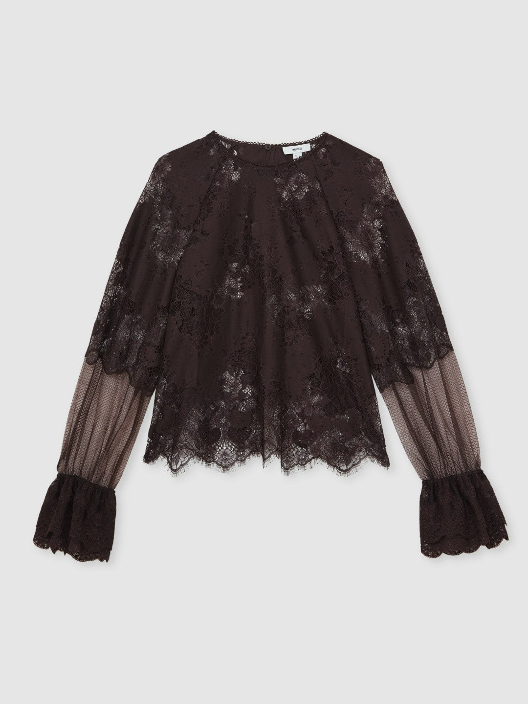 Lace Flared Cuff Blouse Chocolate Brown | Womens