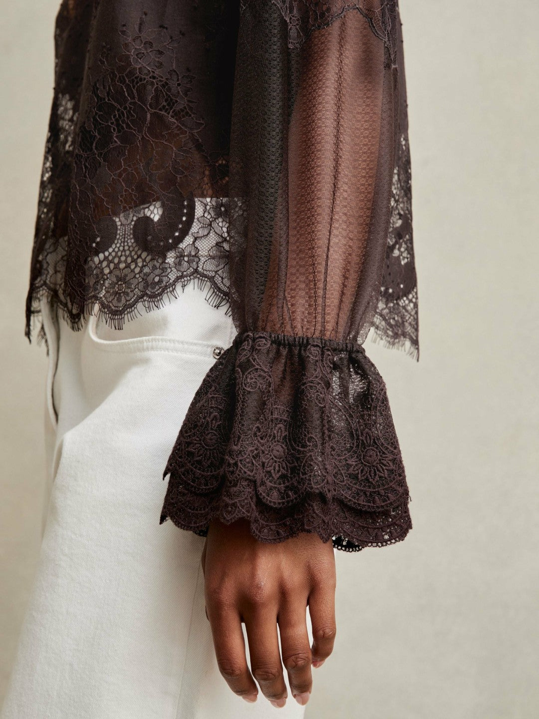 Lace Flared Cuff Blouse Chocolate Brown | Womens