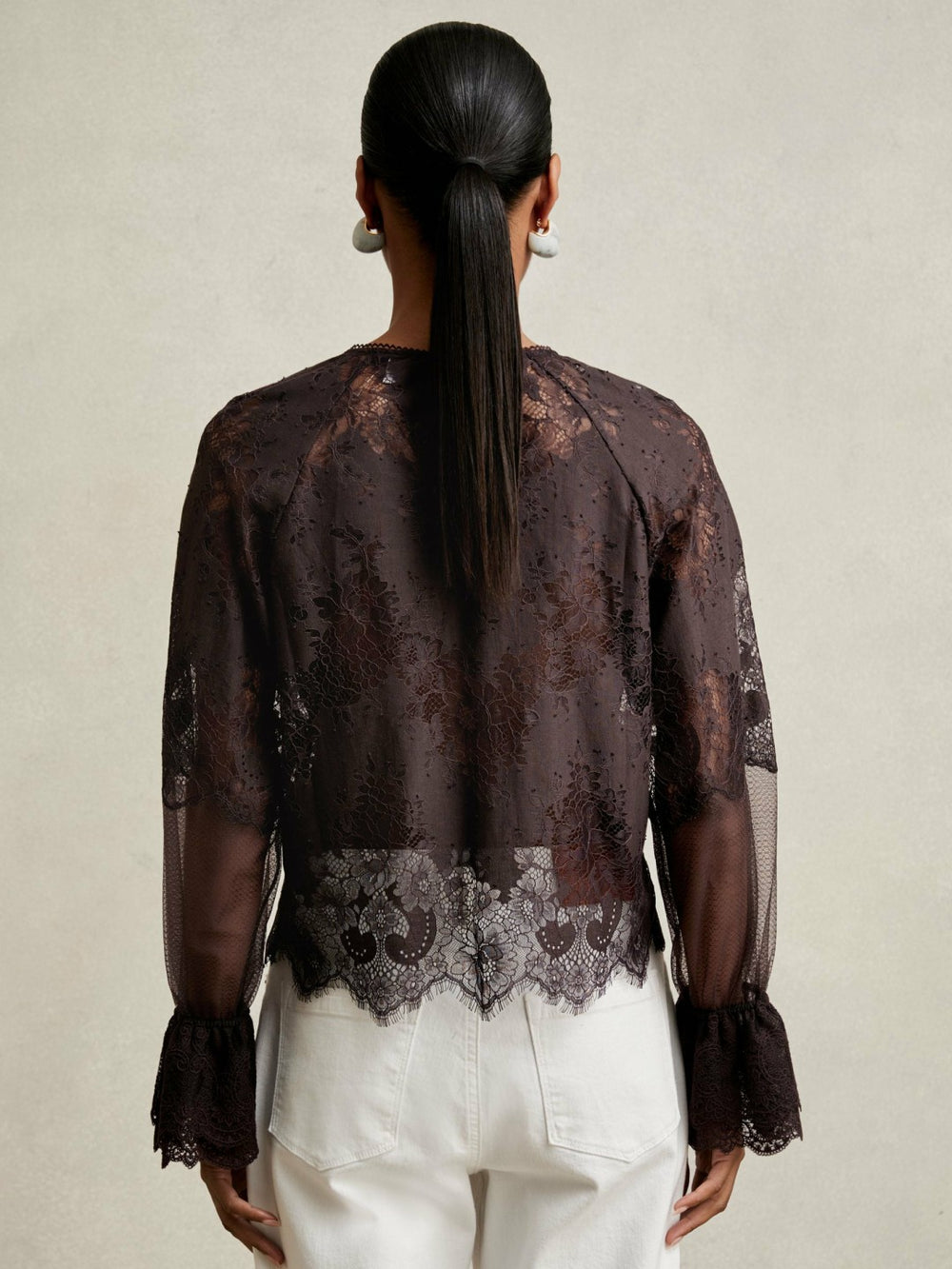 Lace Flared Cuff Blouse Chocolate Brown | Womens