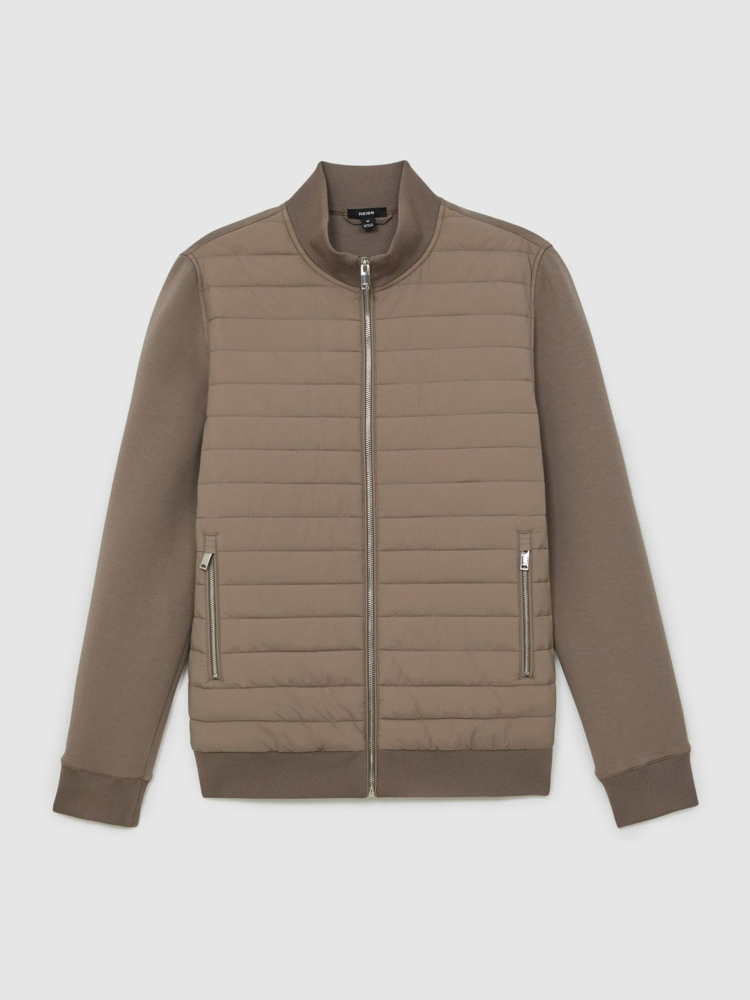 Hybrid Quilt and Knit Zip-Through Jacket Taupe Brown | Mens