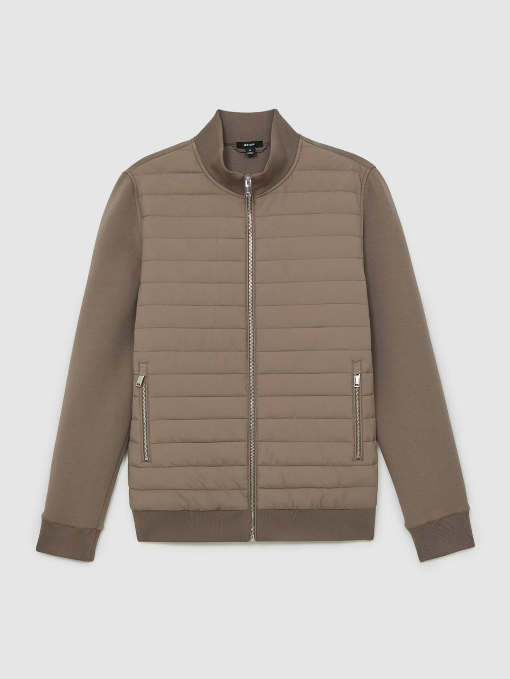 Hybrid Quilt and Knit Zip-Through Jacket Taupe Brown | Mens