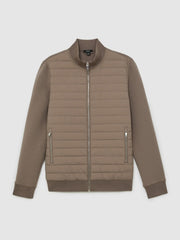 Hybrid Quilt and Knit Zip-Through Jacket Taupe Brown | Mens