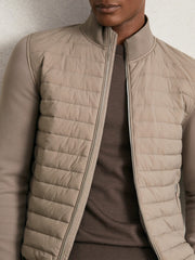 Hybrid Quilt and Knit Zip-Through Jacket Taupe Brown | Mens