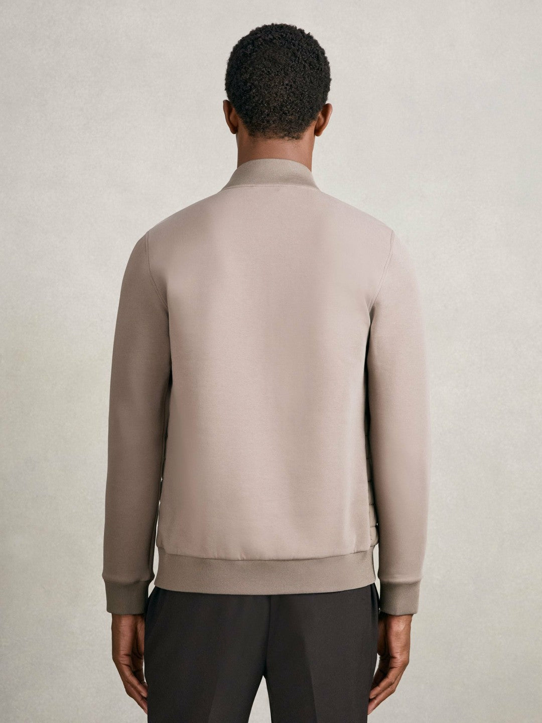 Hybrid Quilt and Knit Zip-Through Jacket Taupe Brown | Mens