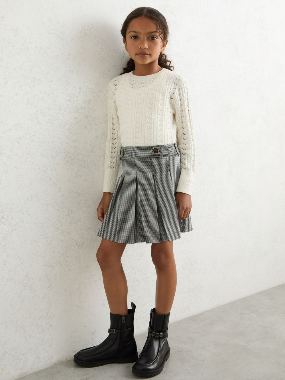 Houndstooth Check Pleated Skirt Black/White | Children