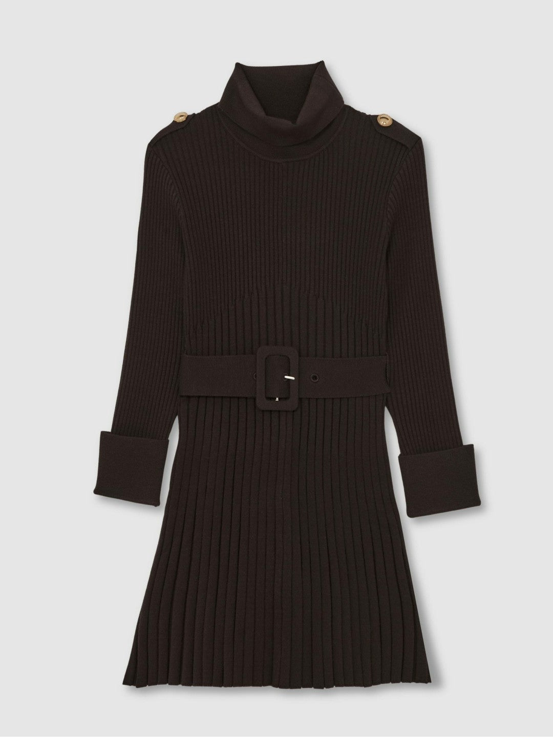 3-9 yrs Rib-Knit Roll-Neck Belted Dress Chocolate | Children