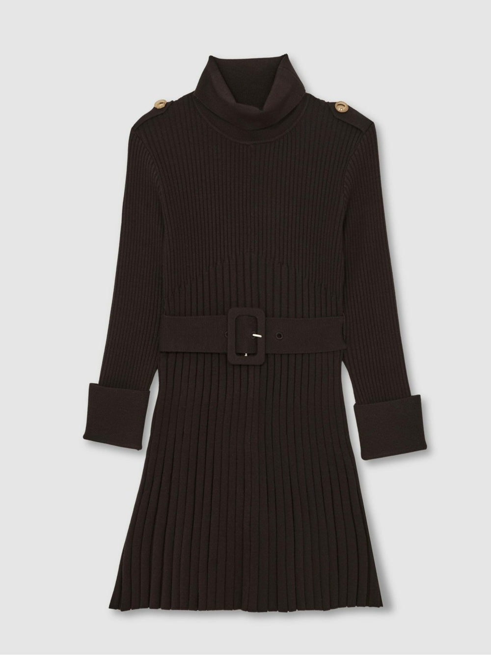 3-9 yrs Rib-Knit Roll-Neck Belted Dress Chocolate | Children