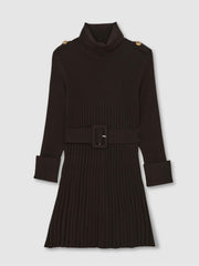 3-9 yrs Rib-Knit Roll-Neck Belted Dress Chocolate | Children