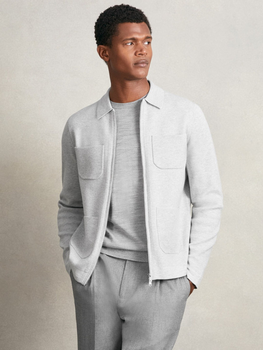Four-Pocket Zip-Through Cardigan Soft Grey | Mens