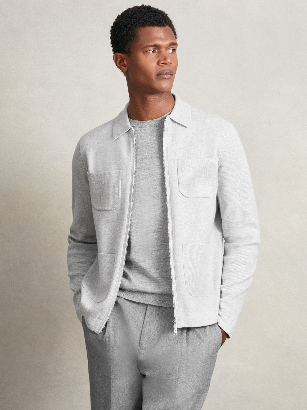 Four-Pocket Zip-Through Cardigan Soft Grey | Mens