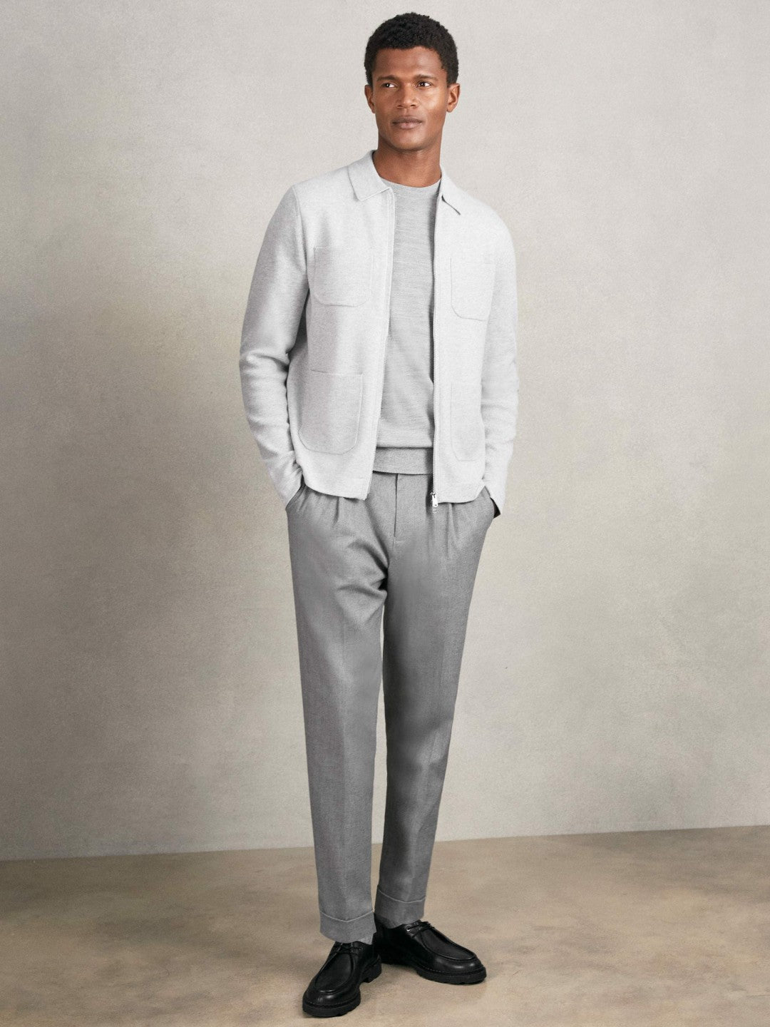 Four-Pocket Zip-Through Cardigan Soft Grey | Mens