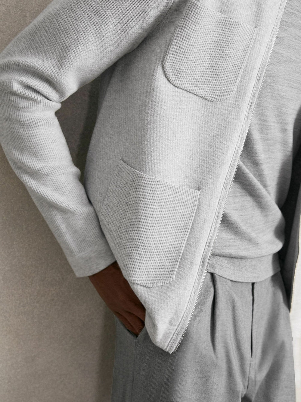 Four-Pocket Zip-Through Cardigan Soft Grey | Mens