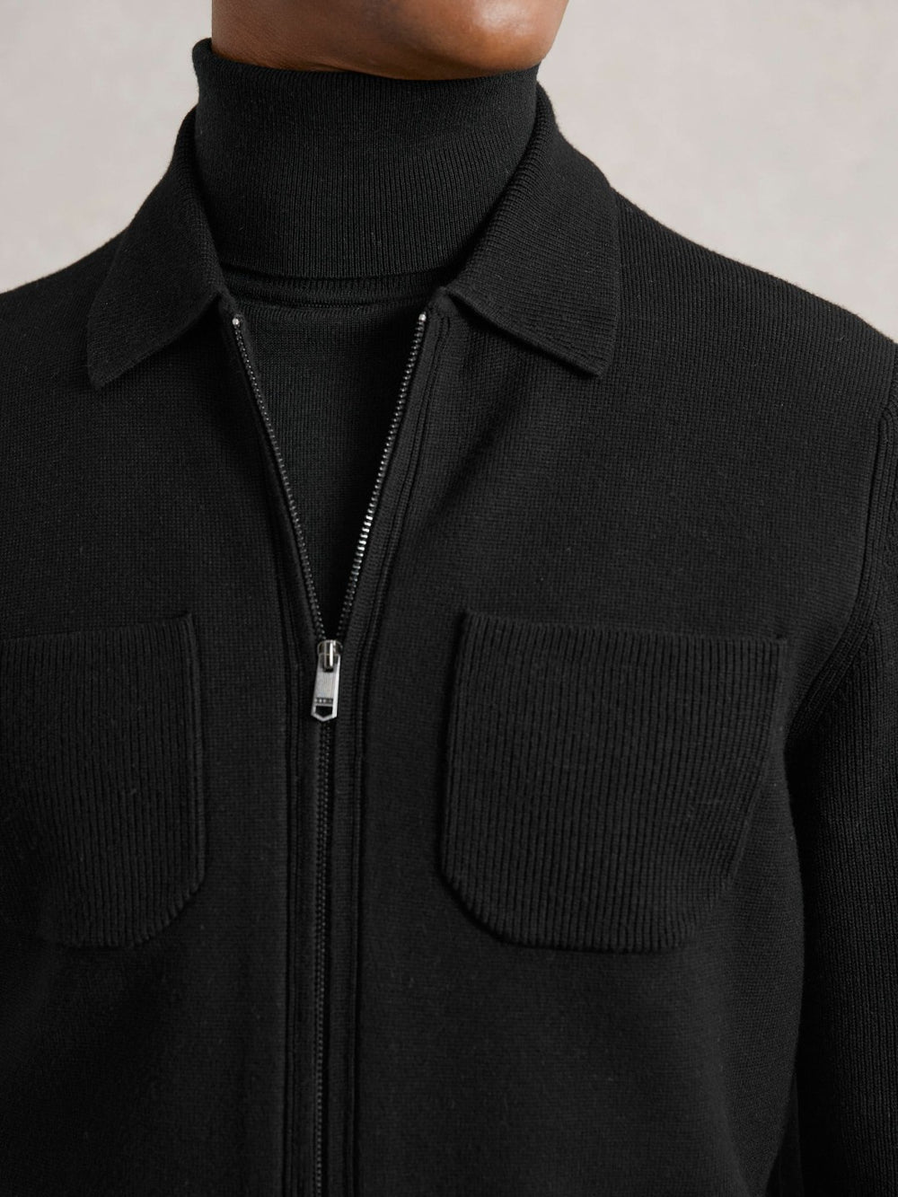 Four-Pocket Zip-Through Cardigan Black | Mens
